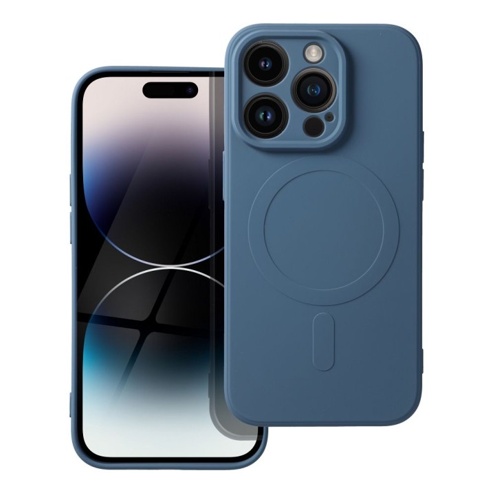 Case for iPhone 14 PRO Silicone Mag Cover MagSafe compatible (camera protection) blue