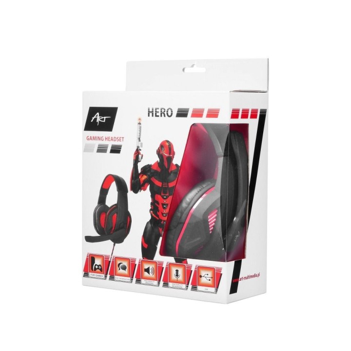 Headphones wired on-ear USB A Art gaming with microphone Hero black