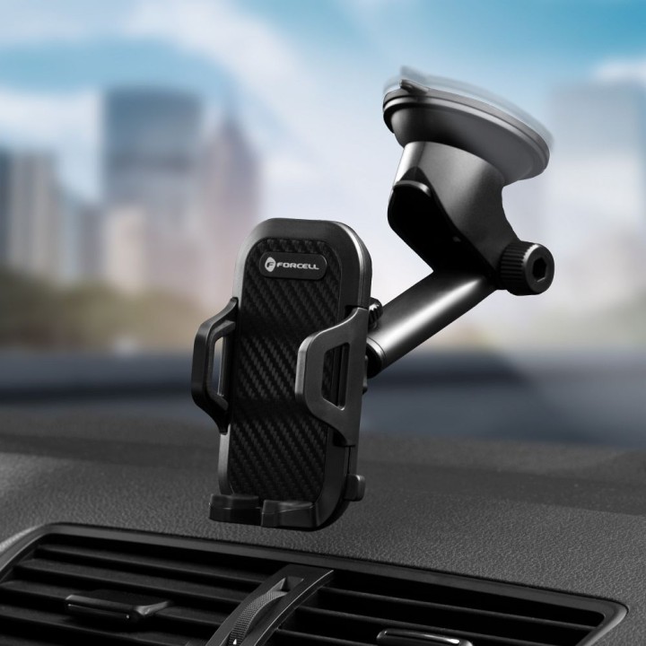 Universal car phone holder Forcell F-Grip Carbon Bracket with adjustable arm for windshield / dashboard black