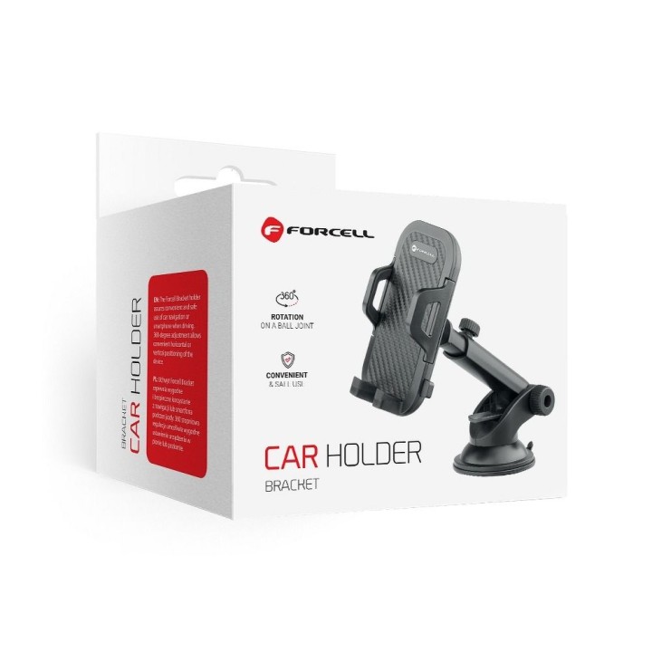 Универсальный автомобильный держатель для телефона Forcell F-Grip Carbon Bracket с регулируемым кронштейном для стекла / приборн