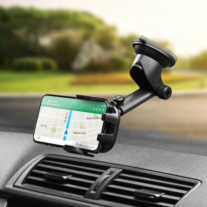 Universal car phone holder Forcell F-Grip Carbon Bracket with adjustable arm for windshield / dashboard black