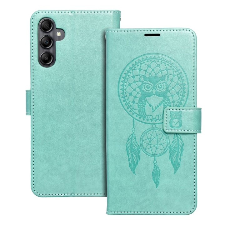 Etui z klapką na Samsung A14 4G / A14 5G Mezzo Book łapacz snów zielone