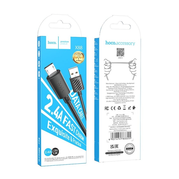 Кабель USB A для Micro USB Hoco 2,4A 1 m X88 черный