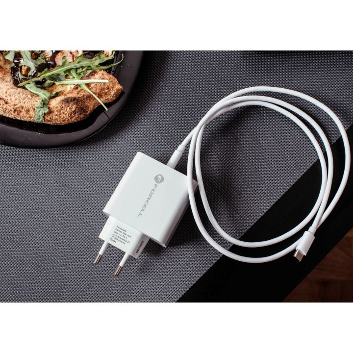 Мережевий зарядний пристрій для телефону Forcell F-Energy USB C QC4.0 PD 3A 45W TFK-TC-45WPD білий