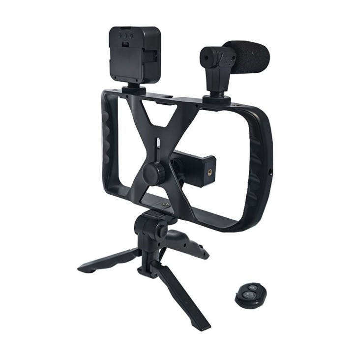 Selfie holder with wireless remote control tripod with LED / microphone for streams TL-49T black