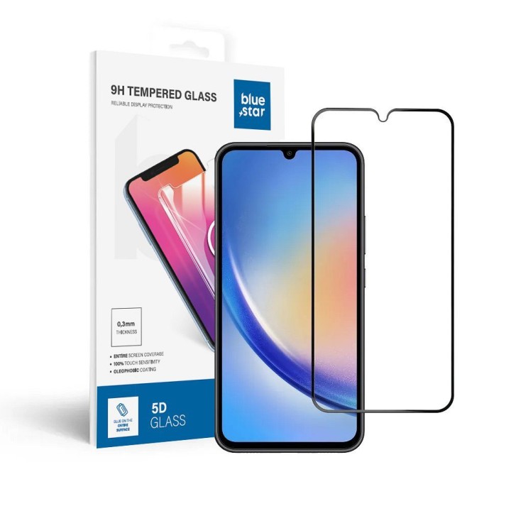 Tempered glass 5D Full Glue for Samsung A34 5G (case friendly) Blue Star black