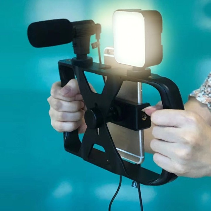 Selfie holder with wireless remote control tripod with LED / microphone for streams TL-49T black