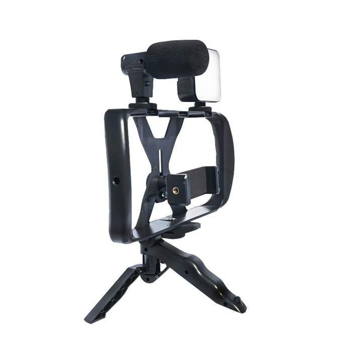 Uchwyt selfie z pilotem bezprzewodowym tripod z LED / mikrofonem do streamów TL-49T czarny