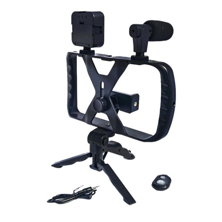 Selfie holder with wireless remote control tripod with LED / microphone for streams TL-49T black