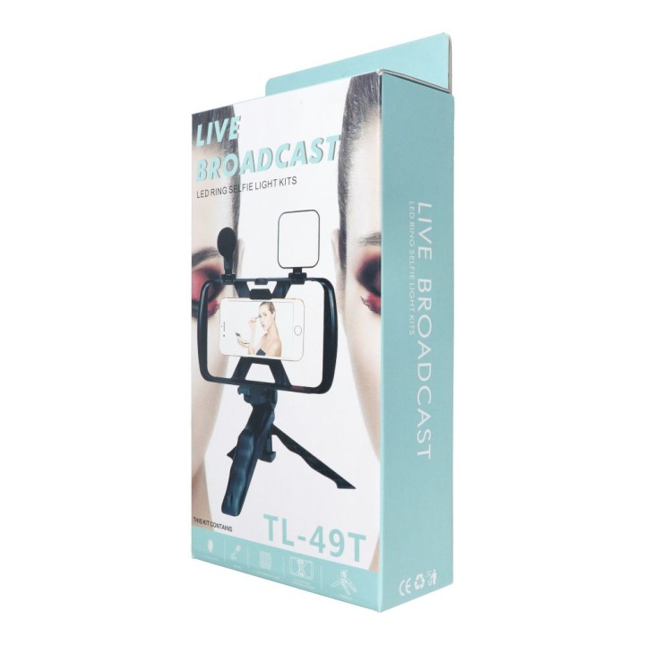 Selfie holder with wireless remote control tripod with LED / microphone for streams TL-49T black