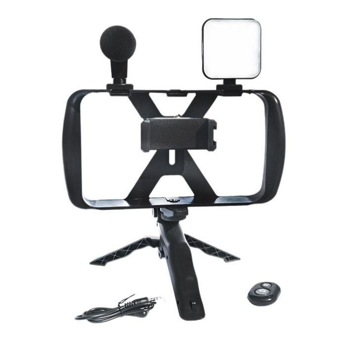 Selfie holder with wireless remote control tripod with LED / microphone for streams TL-49T black