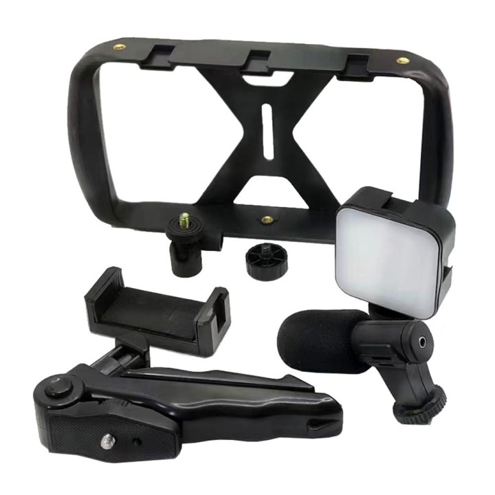 Selfie holder with wireless remote control tripod with LED / microphone for streams TL-49T black