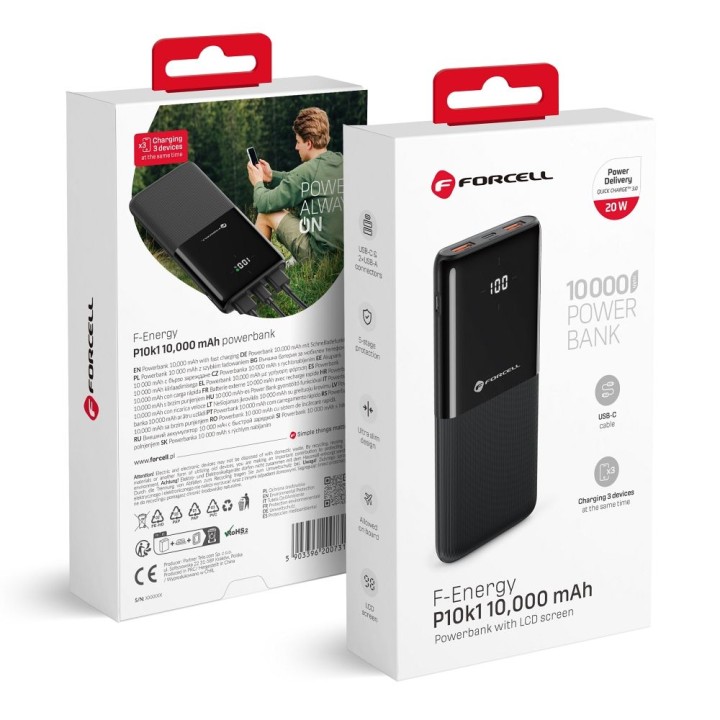 Повербанк Forcell F-Energy P10k1 PD QC3.0 3A 20W 10000 mAh черный