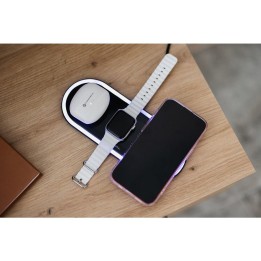 Wireless charger Forcell F-Energy Ellipse 3-in-1 Qi QC 15W compatible with Apple + USB-C to USB-A cable black