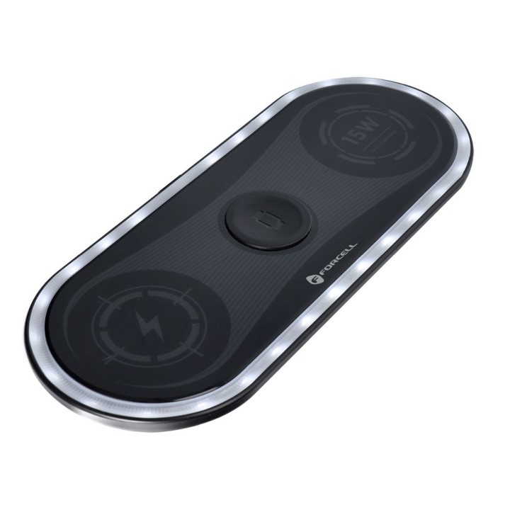 Бездротовий зарядний пристрій Forcell F-Energy Ellipse 3 в 1 Qi QC 15W сумісний з Apple + кабель USB-C – USB-A чорний