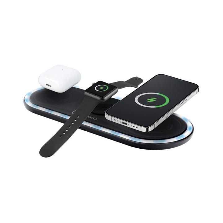 Бездротовий зарядний пристрій Forcell F-Energy Ellipse 3 в 1 Qi QC 15W сумісний з Apple + кабель USB-C – USB-A чорний