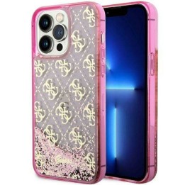 GUESS чехол для IPHONE 14 Pro GUHCP14LLC4PSGP (Liquid Glitter 4G Translucent) розовый