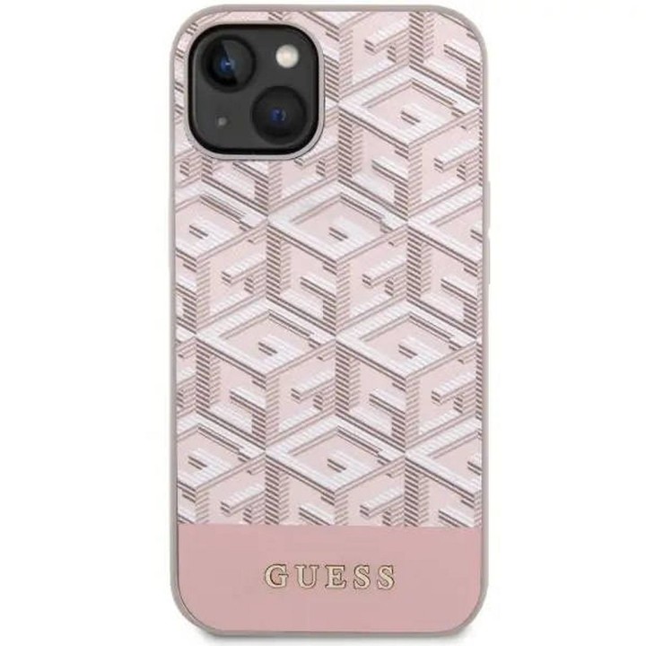 GUESS case for IPHONE 14 compatible with MagSafe GUHMP14SHGCFSEP (GCUBE Stripes) pink