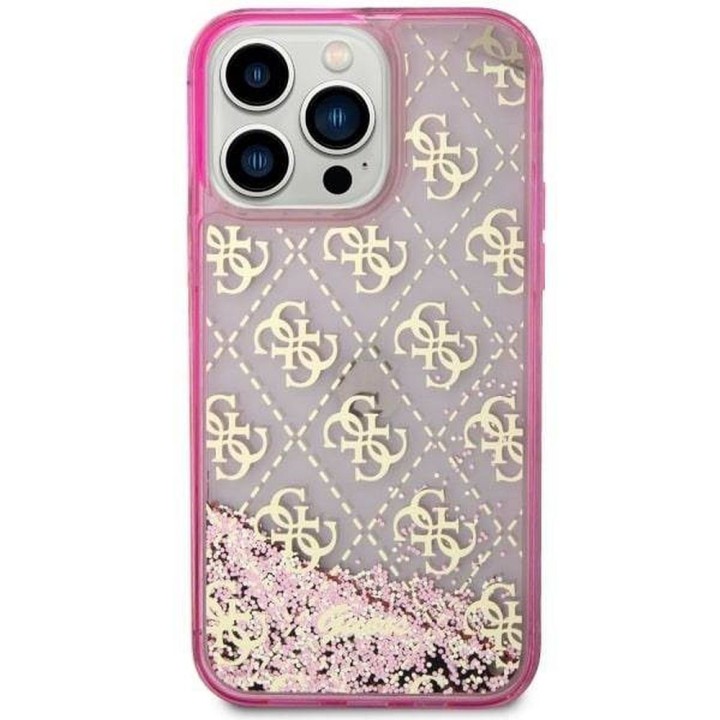 GUESS futerał do IPHONE 14 Pro GUHCP14LLC4PSGP (Liquid Glitter 4G Translucent) różowy