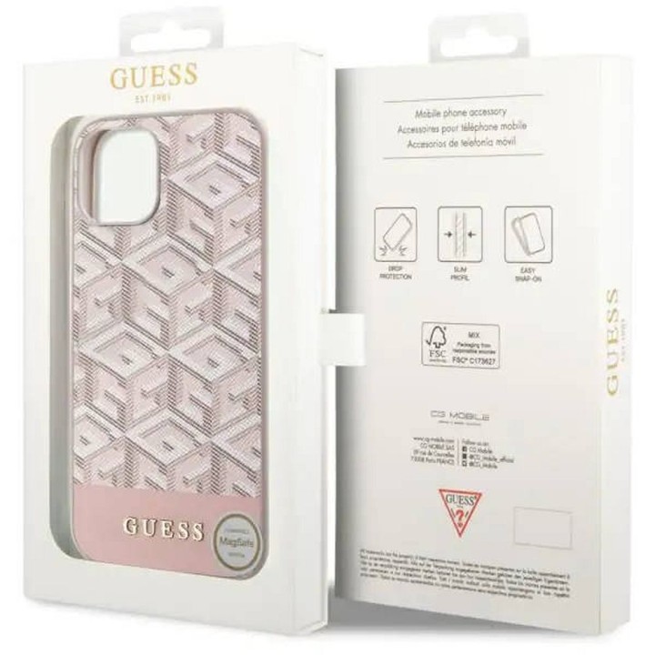 GUESS чохол для IPHONE 14 сумісний з MagSafe GUHMP14SHGCFSEP (GCUBE Stripes) рожевий