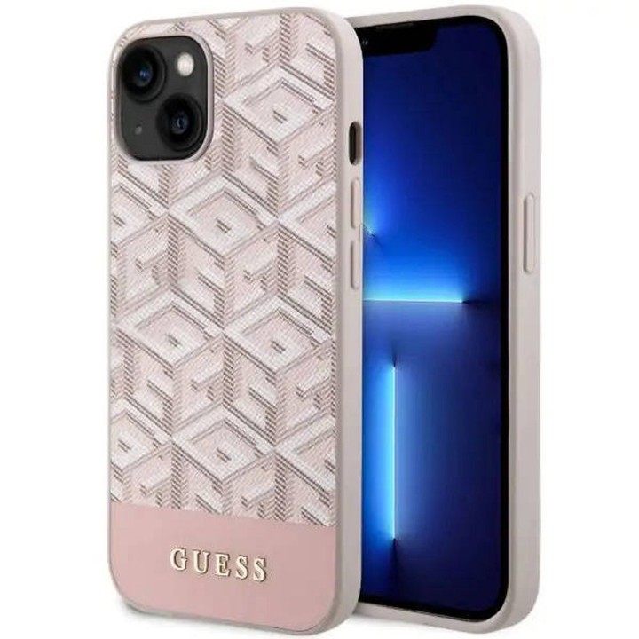 GUESS чехол для IPHONE 14 совместимый с MagSafe GUHMP14SHGCFSEP (GCUBE Stripes) розовый