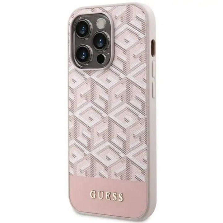 GUESS чохол для IPHONE 14 Pro сумісний з MagSafe GUHMP14LHGCFSEP (CUBE Stripes) рожевий