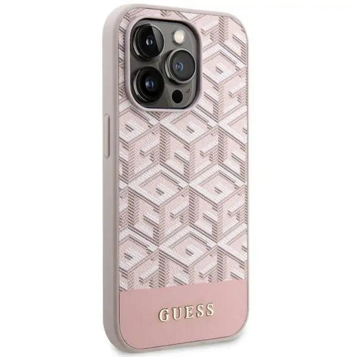 GUESS чехол для IPHONE 14 Pro совместимый с MagSafe GUHMP14LHGCFSEP (CUBE Stripes) розовый