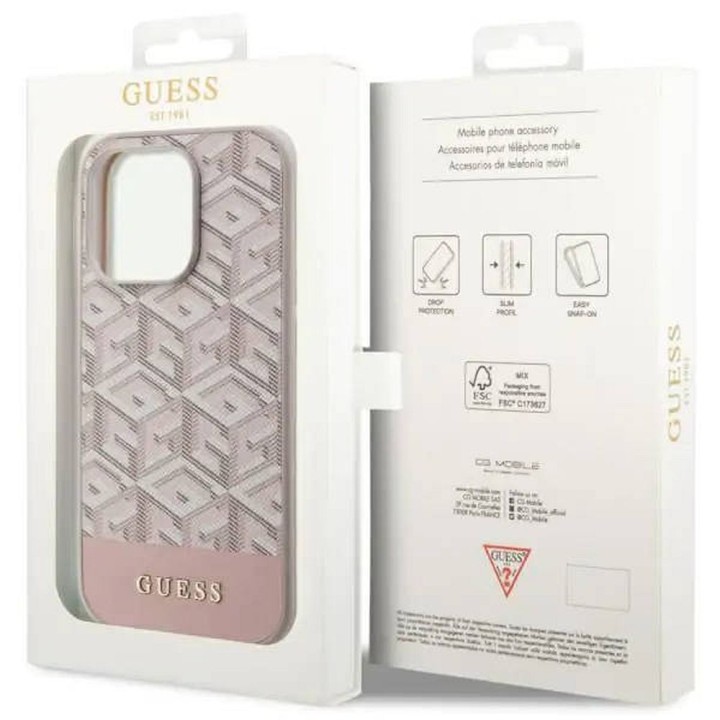 GUESS case for IPHONE 14 Pro compatible with MagSafe GUHMP14LHGCFSEP (CUBE Stripes) pink