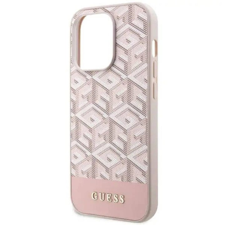 GUESS case for IPHONE 14 Pro compatible with MagSafe GUHMP14LHGCFSEP (CUBE Stripes) pink