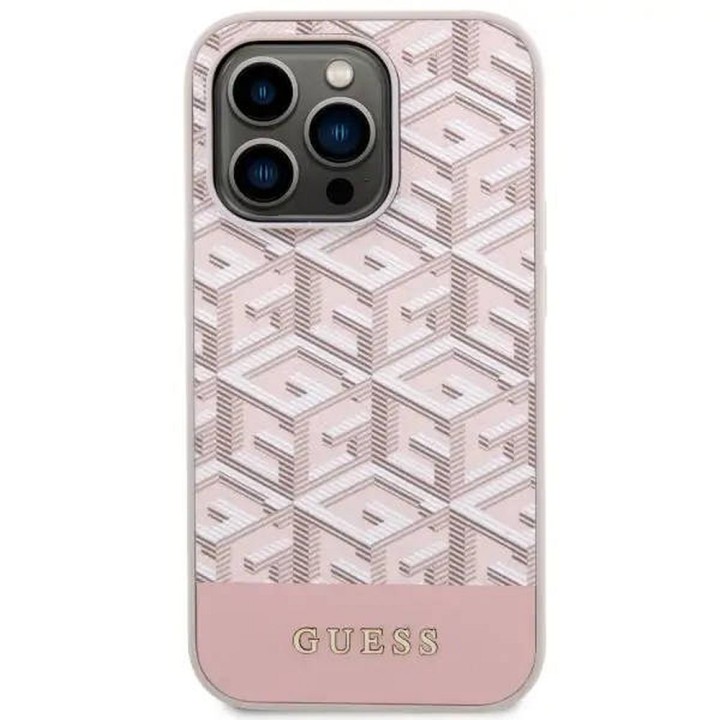 GUESS чохол для IPHONE 14 Pro сумісний з MagSafe GUHMP14LHGCFSEP (CUBE Stripes) рожевий