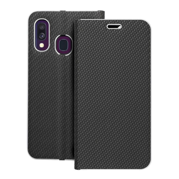 Чехол с клапаном для Samsung A40 Luna Book Carbon черный