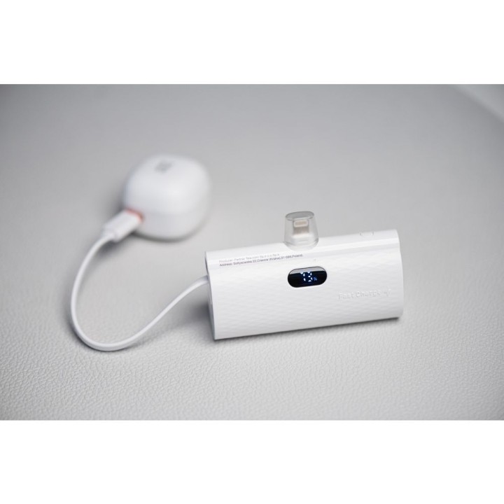 Power bank Forcell F-Energy Power Plug F5K3 PD 20W 5000 mAh with built-in connector Lightning white