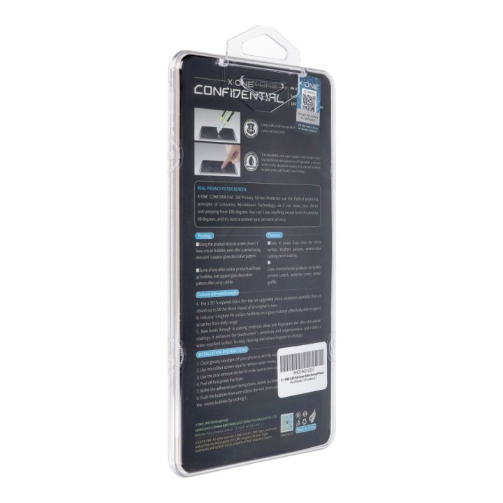 Закаленное стекло для iPhone 15 PRO MAX X-One Full Cover Extra Strong Privacy (full glue) черное