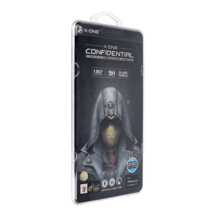 Tempered glass for iPhone 15 PRO MAX X-One Full Cover Extra Strong Privacy (full glue) black