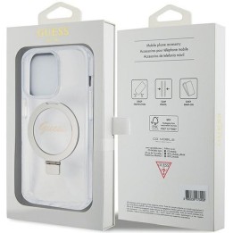 GUESS чехол для IPHONE 15 Pro совместимый с Magsafe GUHMP15LHRSGSD (Glitter Script Логотип Ring stand) прозрачный