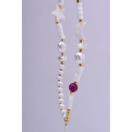 Phone lanyard, charm for phone - seashells / cord length 44cm (22cm in a loop) / wrist - white-purple