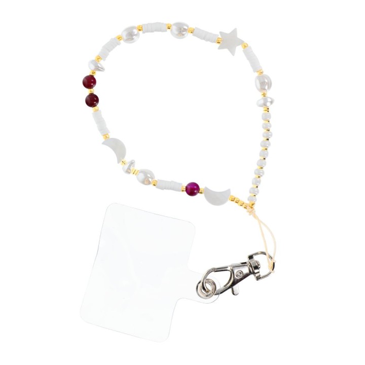 Phone lanyard, charm for phone - seashells / cord length 44cm (22cm in a loop) / wrist - white-purple