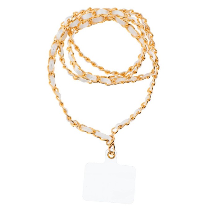 Phone lanyard, charm for phone - strap / cord length 116cm (58cm in a loop) / neck - white