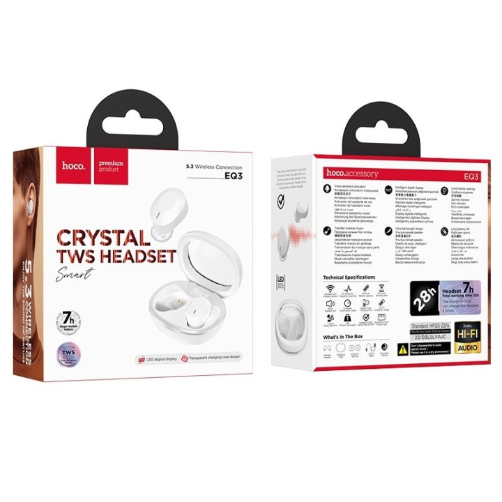 Wireless in-ear headphones Hoco TWS EQ3 white