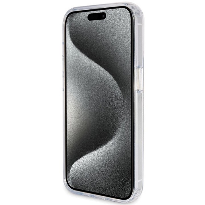 GUESS чохол для IPHONE 15 Pro сумісний із MagSafe GUHMP15LHRSGSD (Glitter Script Logo Ring stand) прозорий