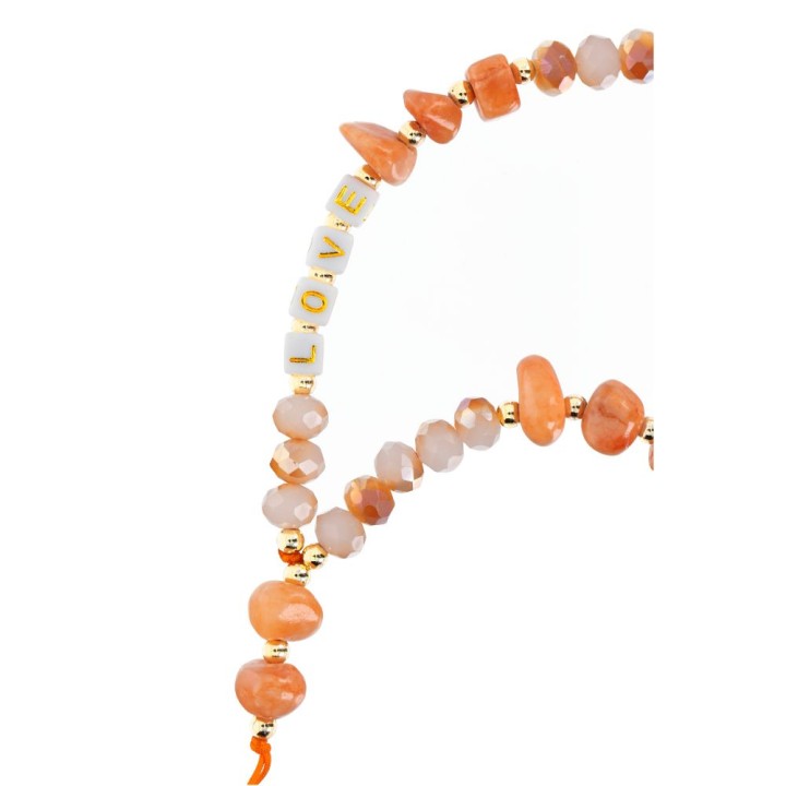 Phone lanyard, charm for phone - LOVE / cord length 44cm (22cm in a loop) / wrist - orange