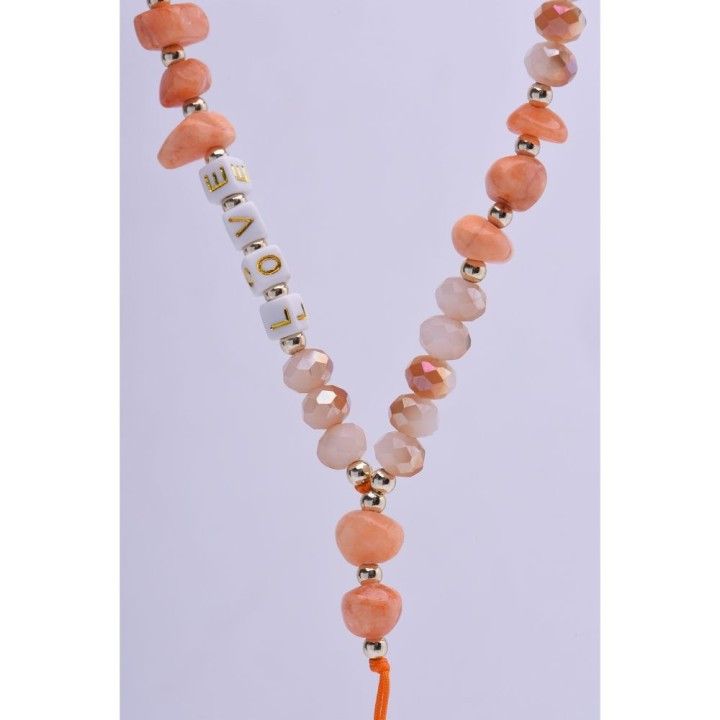 Phone lanyard, charm for phone - LOVE / cord length 44cm (22cm in a loop) / wrist - orange