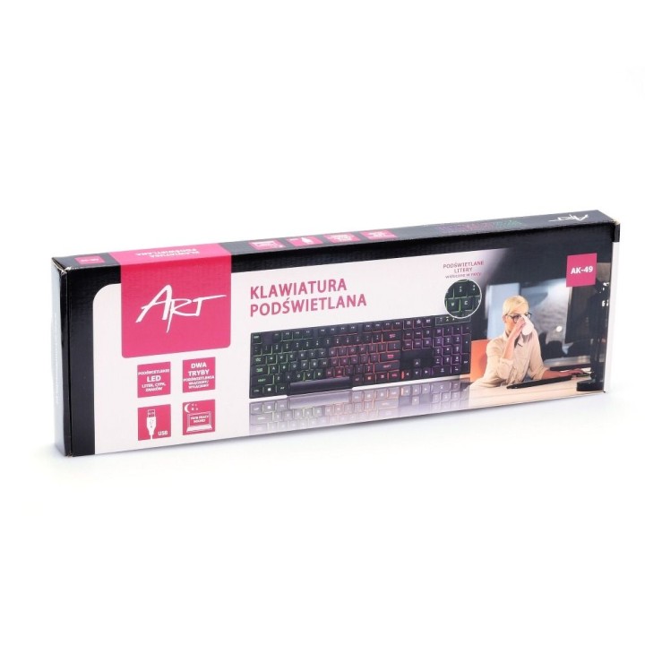 ART wired keyboard USB A QWERTY backlit AK-49 black