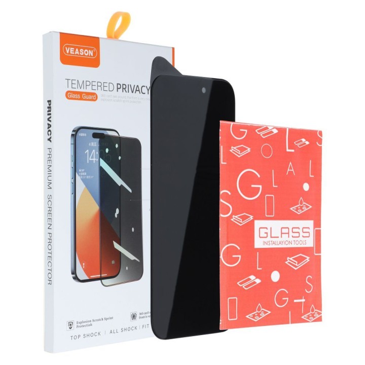Tempered glass 6D for iPhone 15 Veason Pro Privacy Glass black