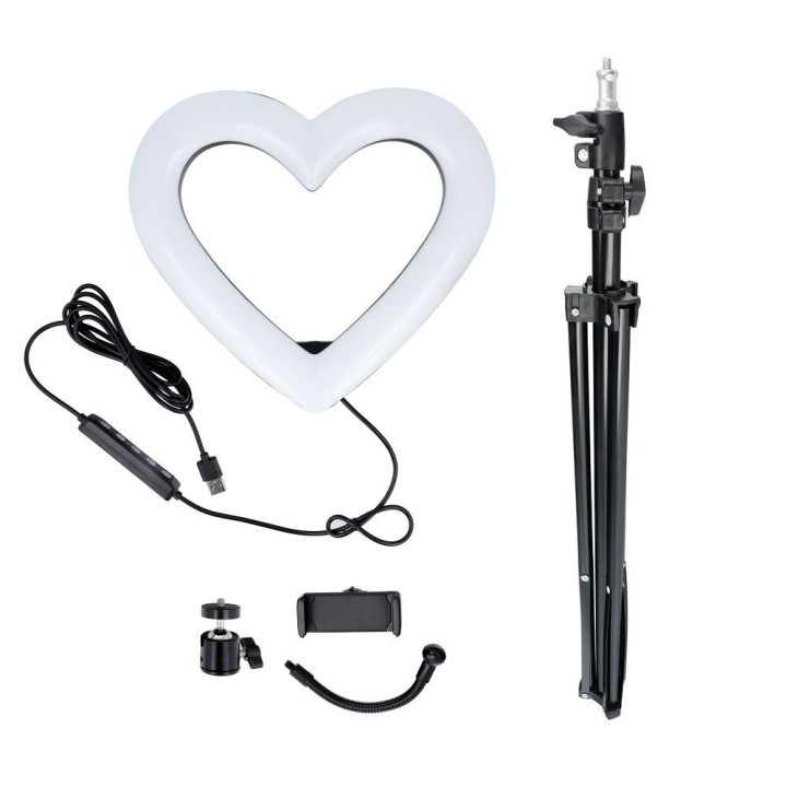 Lamp LED Ring Stream RGB ring-shaped 10" FULL COLOR with holder for phone HEART + tripod JM26-10 black