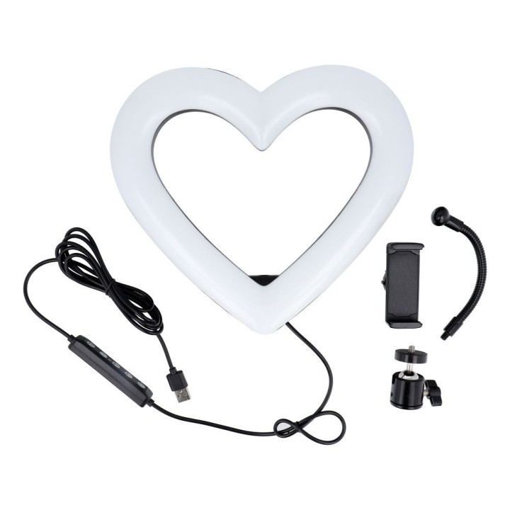 Лампа LED Ring Stream RGB кільцева 10" FULL COLOR з тримачем для телефону HEART + штатив JM26-10 чорна