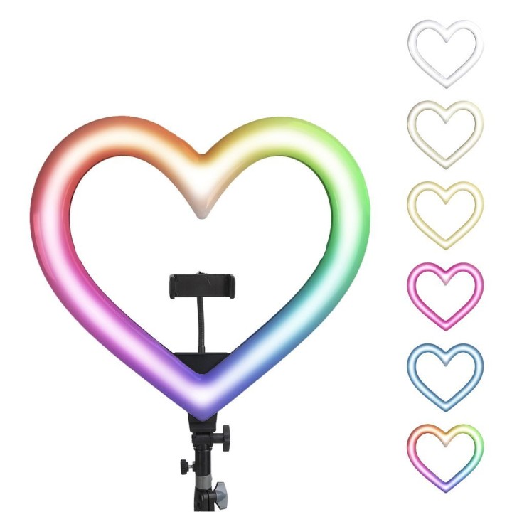 Лампа LED Ring Stream RGB кільцева 10" FULL COLOR з тримачем для телефону HEART + штатив JM26-10 чорна