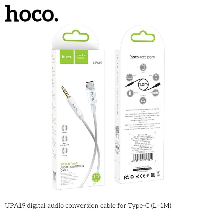 Cable AUX Jack 3,5 mm for USB C Hoco 1 m UPA19 silver