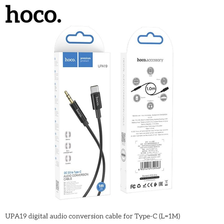 Кабель AUX Jack 3,5 mm для USB C Hoco 1 m UPA19 чорний
