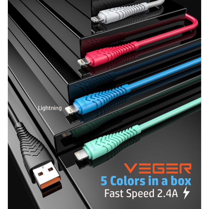 Kabel USB A do Lightning VEGER 2,4A V105 1,2 m czarny
